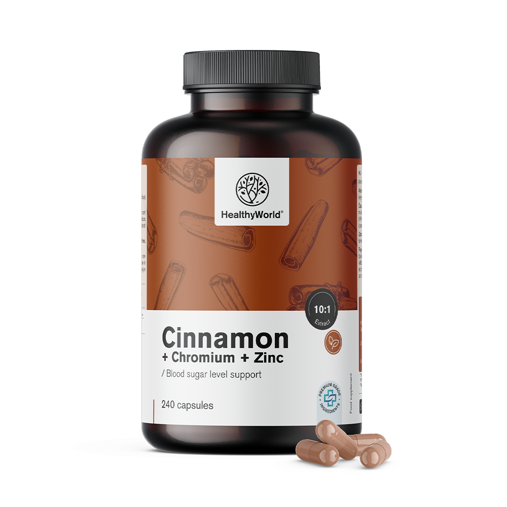 Cápsulas de canela com cromo e zinco para um nível ótimo de açúcar no sangue