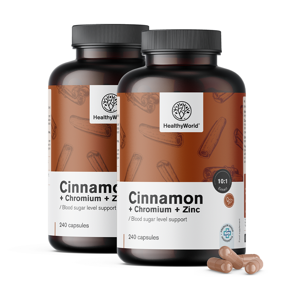 Cápsulas de canela com cromo e zinco para um nível ótimo de açúcar no sangue