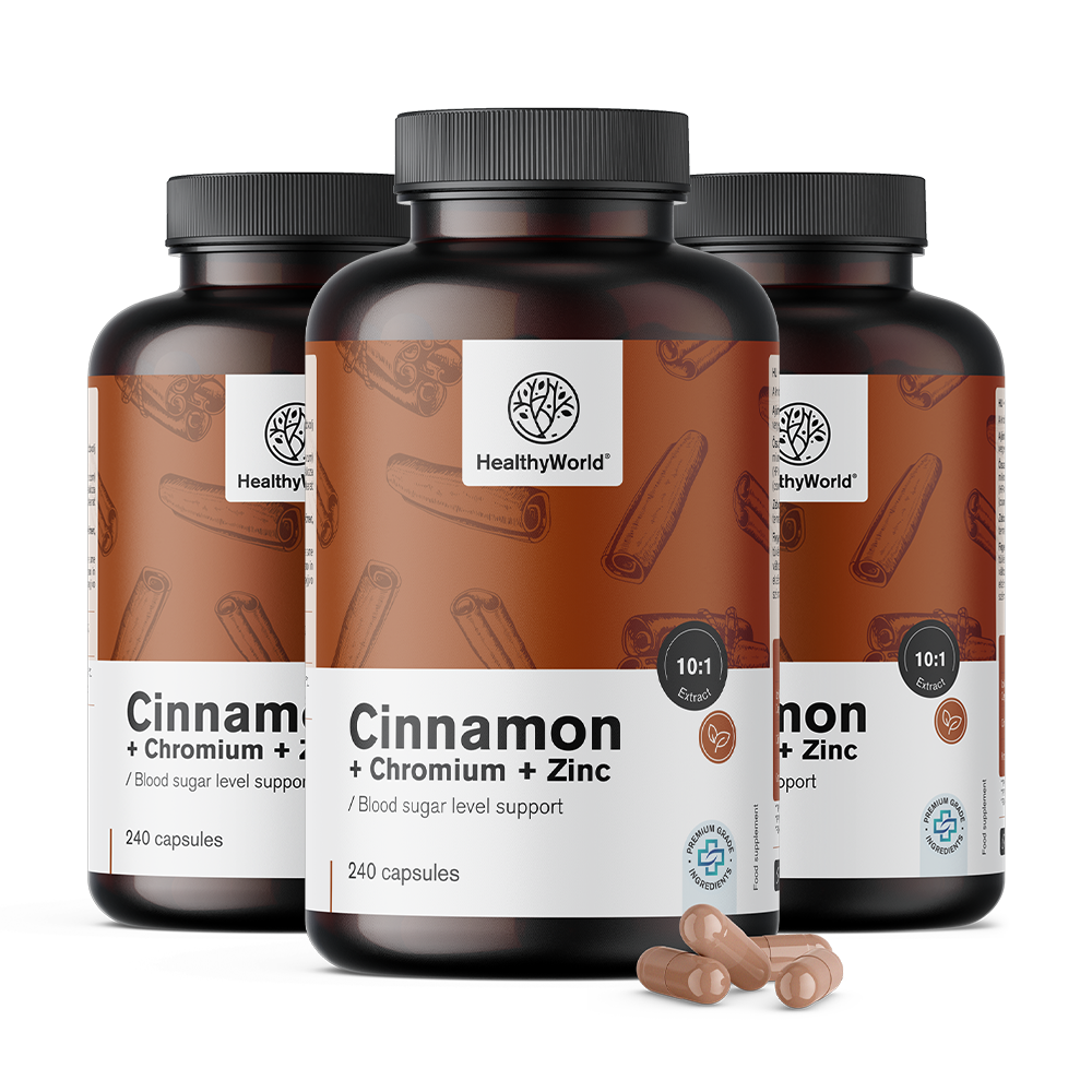 Cápsulas de canela com cromo e zinco para um nível ótimo de açúcar no sangue