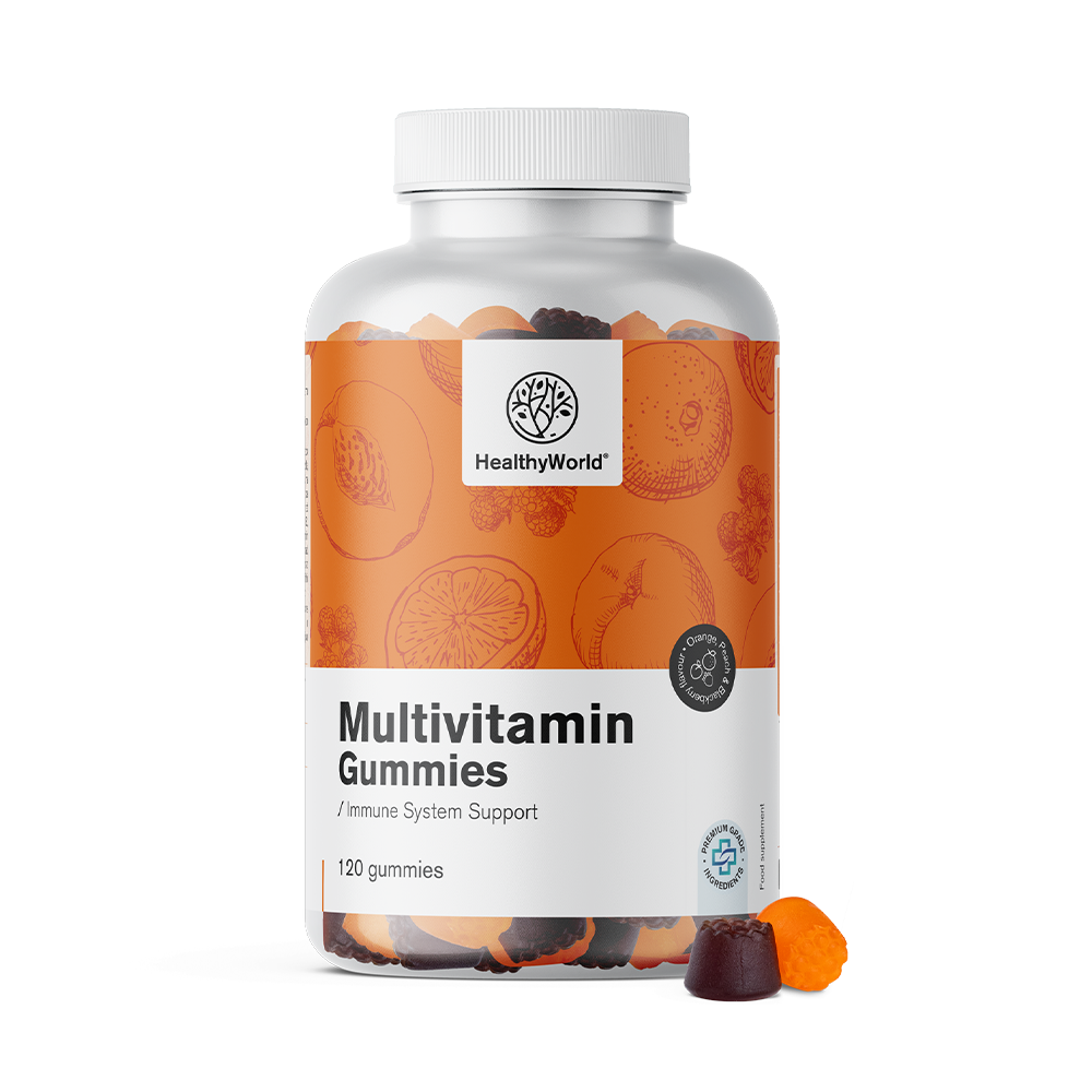 Multivitaminas em forma de gomas de mascar com 3 sabores