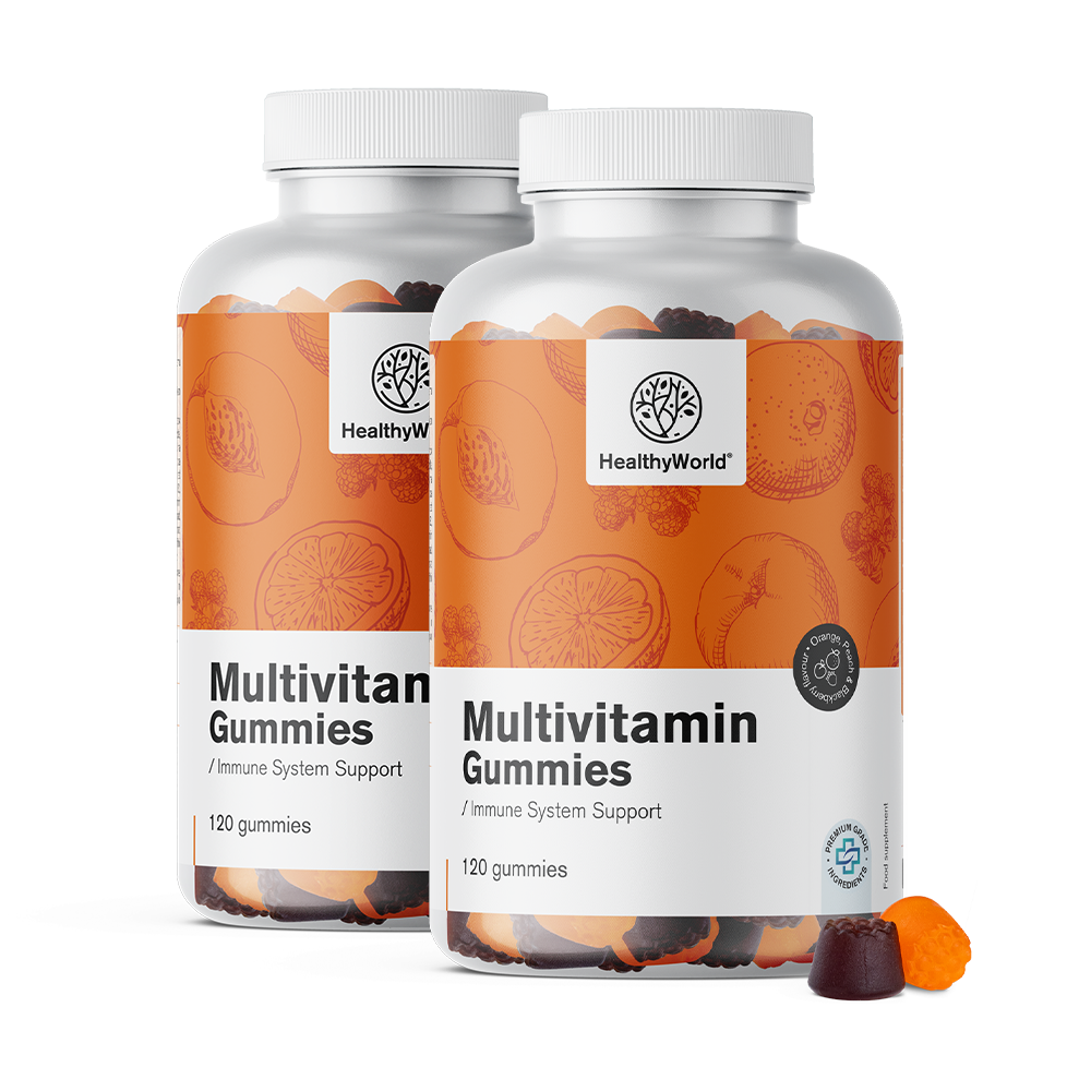 Multivitaminas em forma de gomas de mascar com 3 sabores