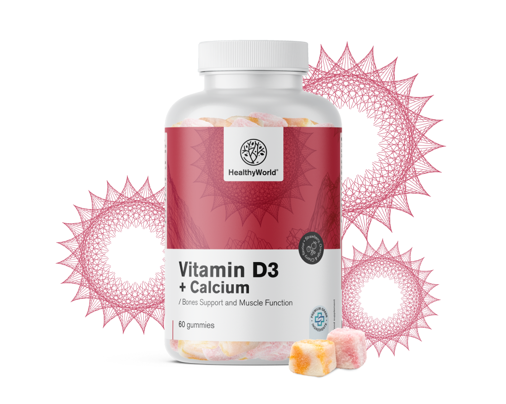 Vitamina D3 + cálcio – gomas para músculos, ossos e dentes