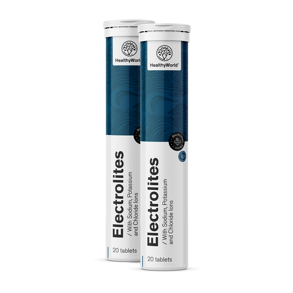 Eletrólitos – comprimidos efervescentes com sabor de groselha preta
