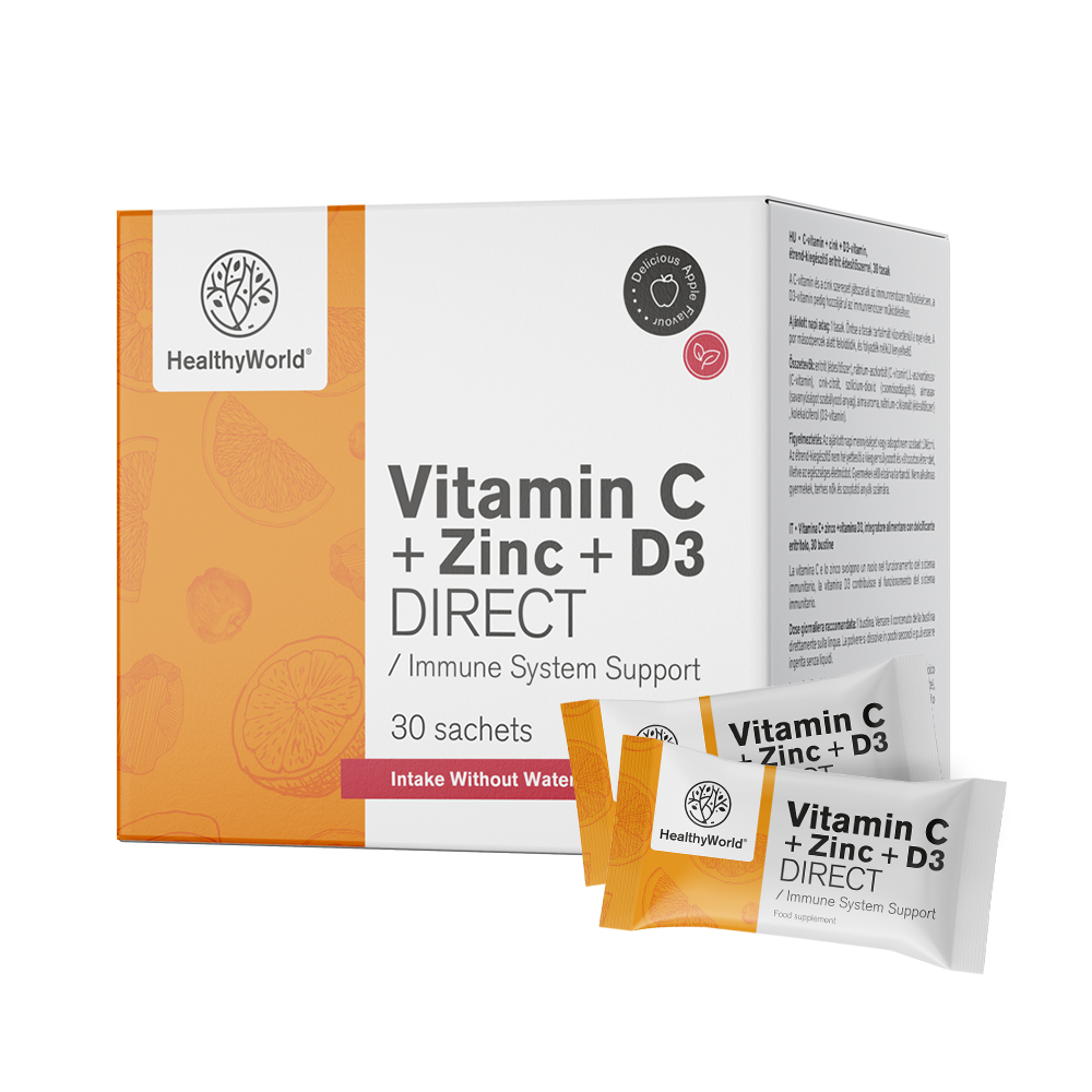 Vitamina C 500 + Zinco + D3 DIRECT com sabor de maçã