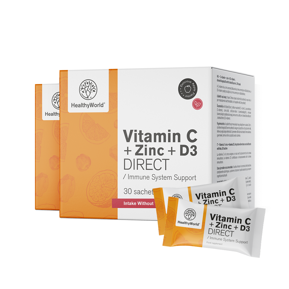 Vitamina C 500 + Zinco + D3 DIRECT com sabor de maçã