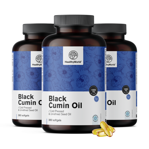 3x Óleo de cominho preto 1000 mg, total de 1080 cápsulas moles