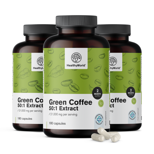 3x Café verde 21.000 mg - extrato 50:1, total de 540 cápsulas