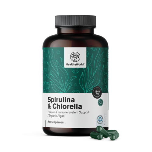 Espirulina e chlorella 1740 mg, 240 cápsulas