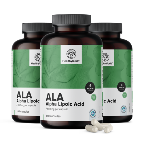 3x ALA – ácido alfa-lipóico 650 mg, total de 540 cápsulas