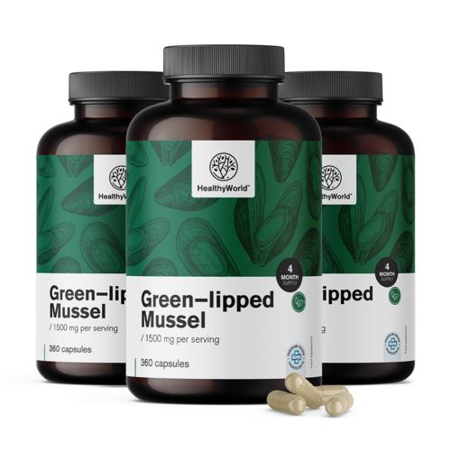 3x Mexilhão de lábios verdes 1500 mg, total de 1080 cápsulas
