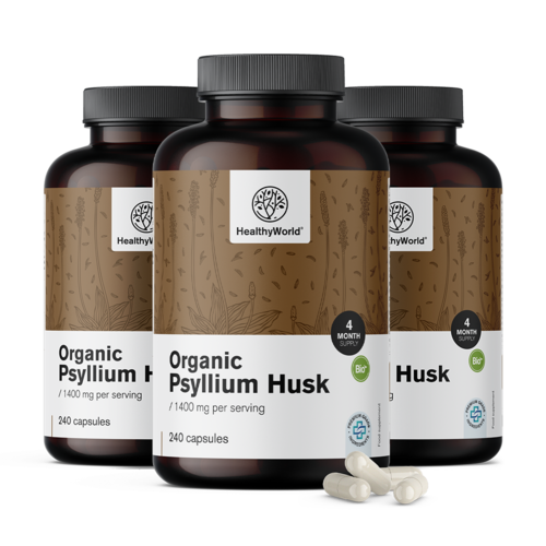 3x BIO Psílio (psyllium indiano) 1400 mg, total de 720 cápsulas