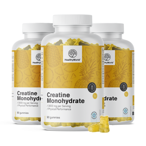 3x Monohidrato de creatina 3000 mg – ananás, total de 270 gomas