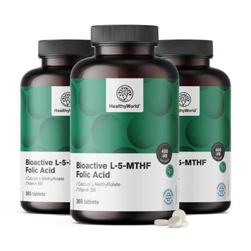 3x Ácido fólico ativo L-5-MTHF, total de 1095 comprimidos