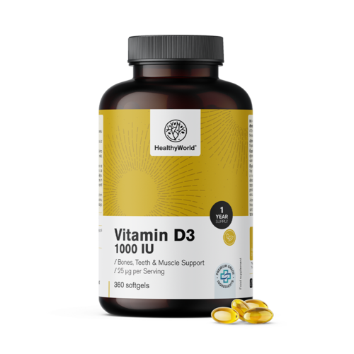 Vitamina D3 1000 UI, 360 cápsulas moles